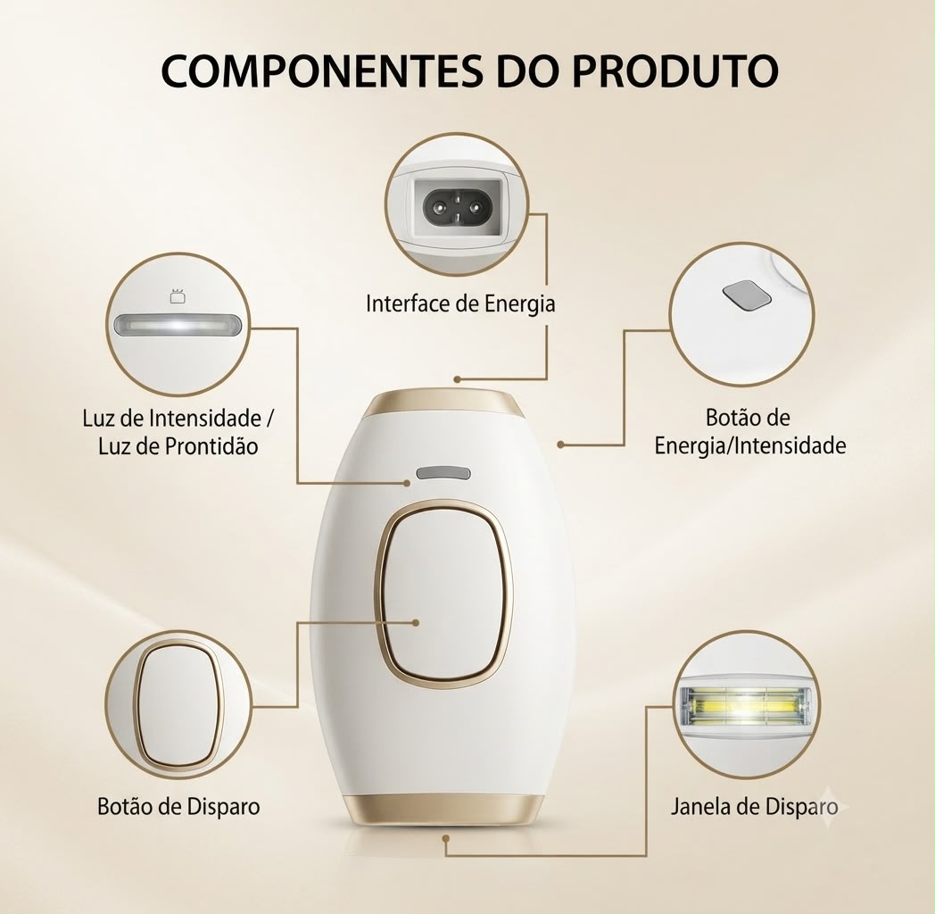 Removedor de Pelos IPL Portátil para Rosto, Corpo e Virilha