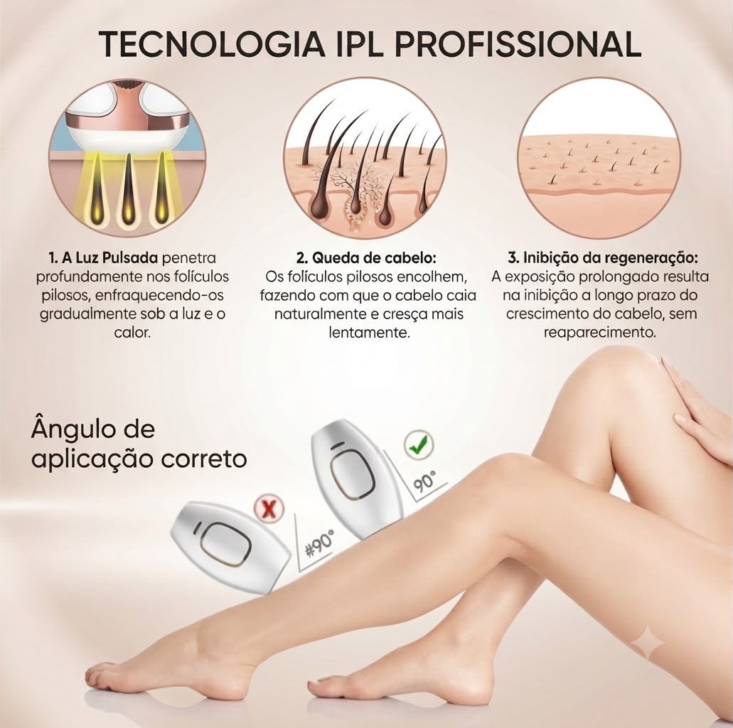 Removedor de Pelos IPL Portátil para Rosto, Corpo e Virilha