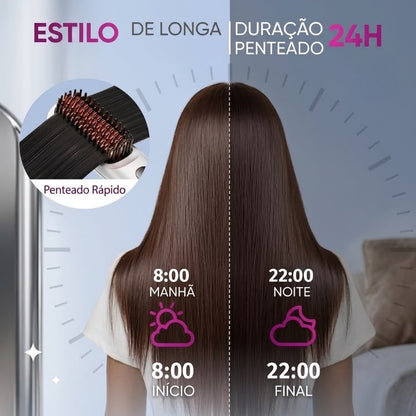 Escova Alisadora Sem Fio Recarregável 2 em 1 com lons Negativos Portátil